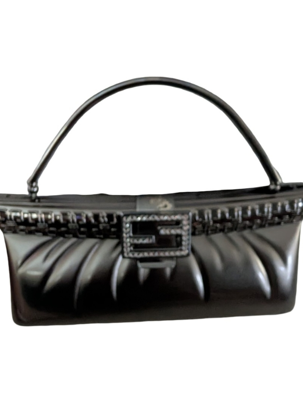 Sarina Metal Charcoal Handbag Shoulder Purse Snap Closure Formal Party Small